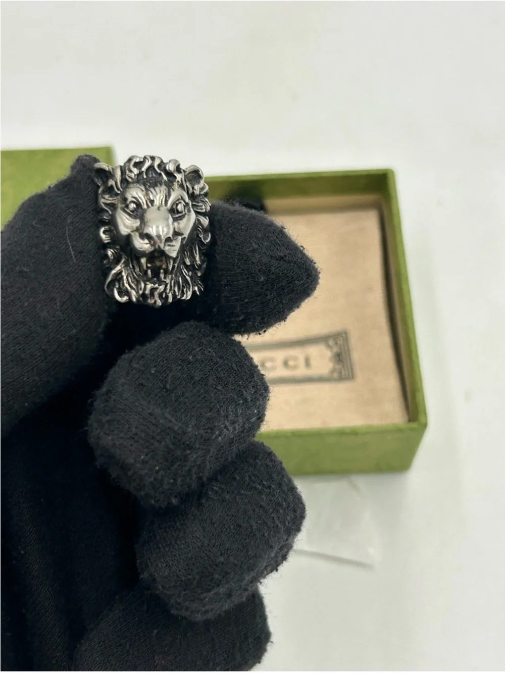 Unisex, Gucci, age, silver Lionhead ring, open mouth, roaring expression, size 8